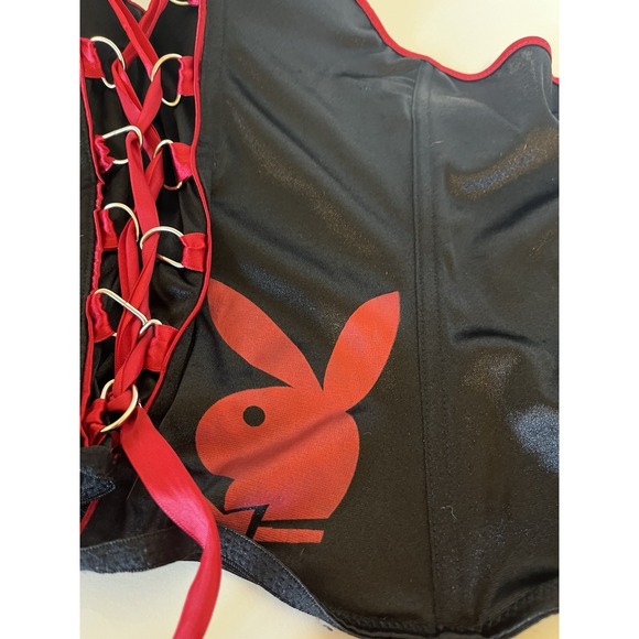 Playboy Intimates Corset Bustier Top Black & Red Lace Up Hook & Eye M - Picture 5 of 14